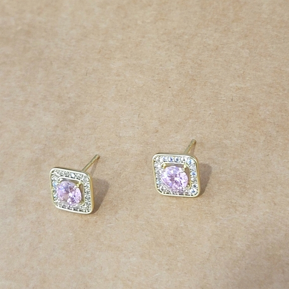 Square Earrings with White Stones - Picture 4 of 4